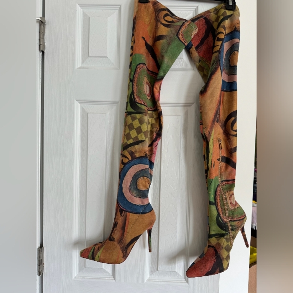 Vivanly Thigh High Graffiti Boots